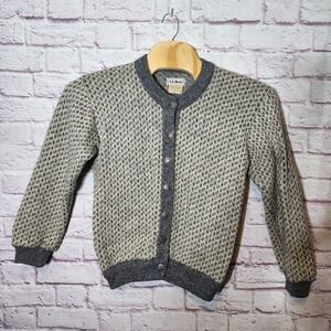 LL Bean Vintage 70s 80s Birdseye Cardigan Buttons Women's Small Wool Grey Norway